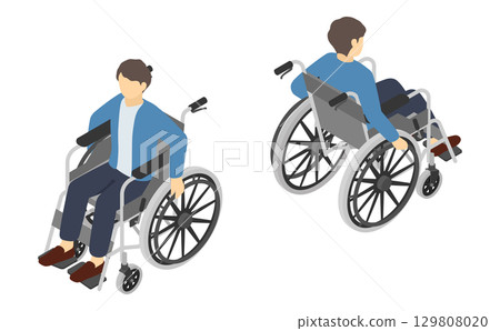 Isometric illustration: Man in a wheelchair 129808020