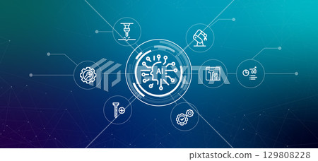AI in industrial automation and manufacturing machine engineering robotic arm smart factories with artificial intelligence icon outline 129808228