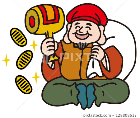Hand-drawn illustration of Daikokuten, one of the Seven Lucky Gods 129808612
