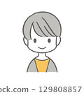 Illustration of a short-haired woman smiling with her mouth closed 129808857