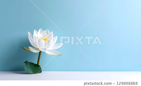 Background with white lotus flowers on a light blue background Background with white lotus flowers on a light blue background 129808868