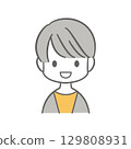 Illustration of a short-haired woman smiling with her mouth open 129808931