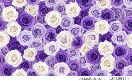 AI 影像:一片充滿白色和紫色玫瑰的田野 AI 影像:一片充滿白色和紫色玫瑰的田野 129809154