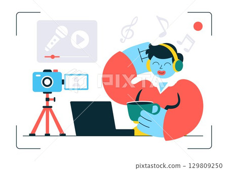 Reaction Video Vector Illustration featuring a Smartphone with a Viral Video and People Giving Likes and Reactions on Social Media in a Background Reaction Video Vector Illustration featuring a Smartphone with a Viral Video and People Giving Likes and Reactions on Social Media in a Background 129809250