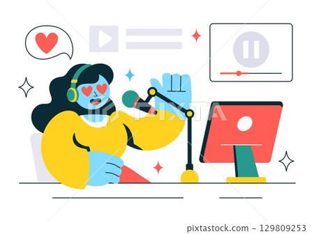 Reaction Video Vector Illustration featuring a Smartphone with a Viral Video and People Giving Likes and Reactions on Social Media in a Background Reaction Video Vector Illustration featuring a Smartphone with a Viral Video and People Giving Likes and Reactions on Social Media in a Background 129809253