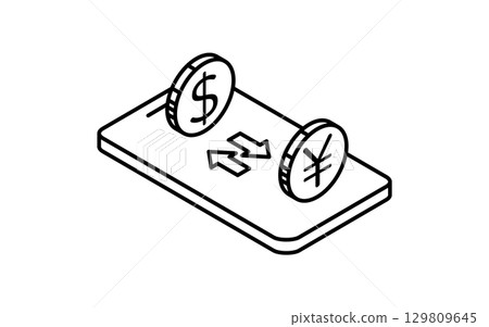網路貨幣兌換金融科技圖標,黑白 網路貨幣兌換金融科技圖標,黑白 129809645