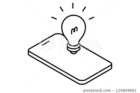 Smartphone and light bulb fintech icon, black and white 129809661