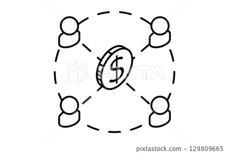 Fintech icon, black and white, for fundraising through crowdfunding 129809665