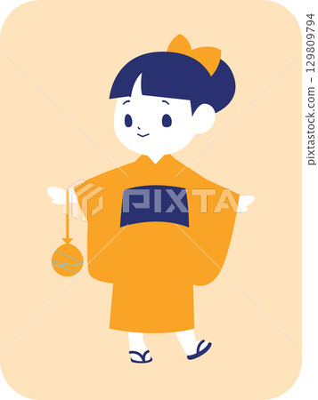 Illustration of a cute girl wearing a yukata 129809794