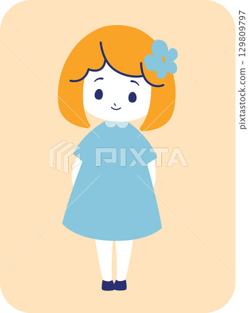 Illustration of a cute girl wearing a flower hair ornament Illustration of a cute girl wearing a flower hair ornament 129809797