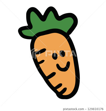 Hand drawn illustration of happy carrot for vegetable, breakfast, lunch, cafe, restaurant, menu, recipe, vegan, brooch, grocery shopping, supermarket, mart, icon, diet, salad, cartoon characters	 129810176
