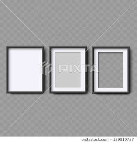 Set of Three Realistic Black Square Frames Mockup. Vector 129810787