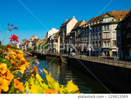 Summer landscape overlooking the streets and canals of Strasbourg 129811069