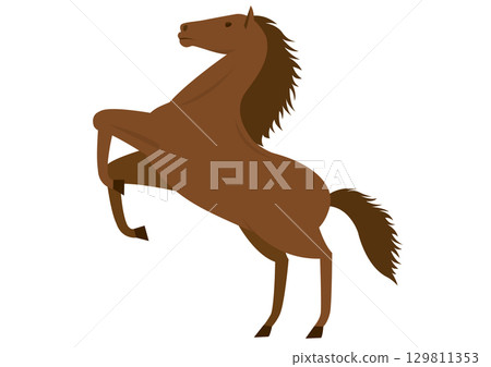 Side view illustration of a brown horse standing up 129811353