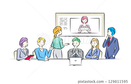 Business people having a team meeting with online meetings | Business scene 129811595
