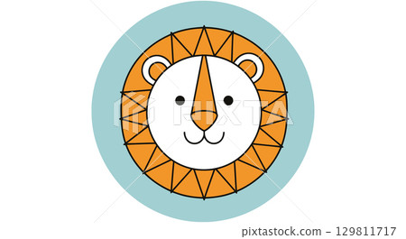 Cute Cartoon Lion Face in a Circle 129811717