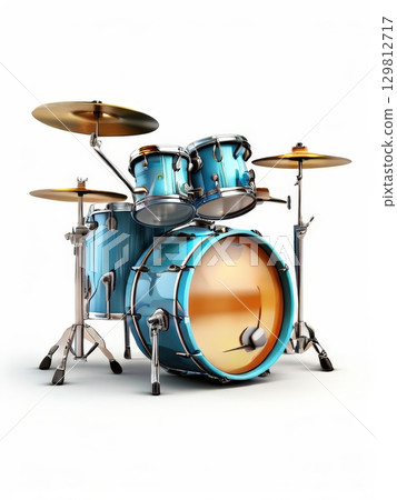 an AI Image Generator, Orange Drum Set Isolated on White Background with Cymbals and Hardware 129812717