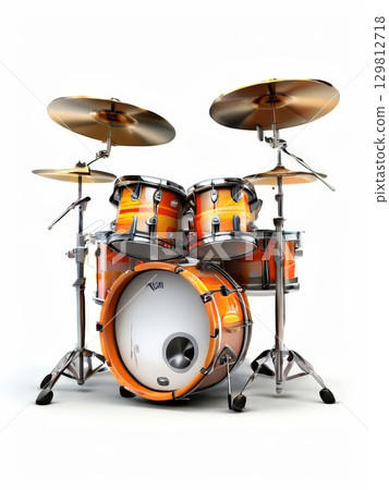 an AI Image Generator, Orange Drum Set Isolated on White Background with Cymbals and Hardware 129812718
