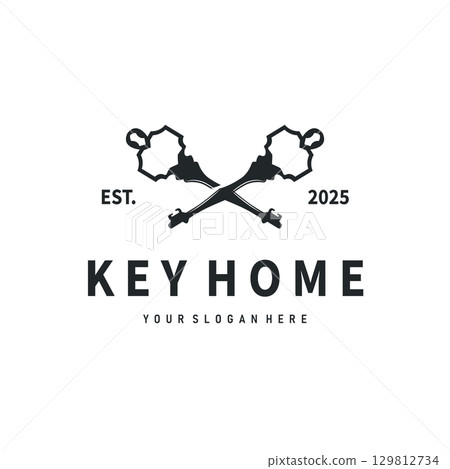 Home security design simple key logo old vintage minimalist template illustration Home security design simple key logo old vintage minimalist template illustration 129812734