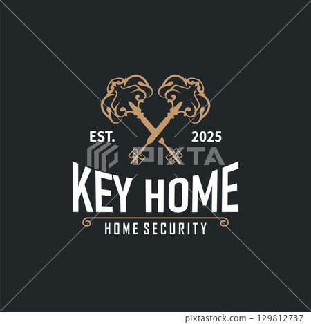 Home security design simple key logo old vintage minimalist template illustration Home security design simple key logo old vintage minimalist template illustration 129812737