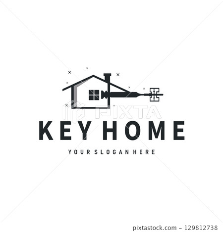 Home security design simple key logo old vintage minimalist template illustration Home security design simple key logo old vintage minimalist template illustration 129812738