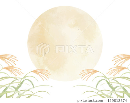 滿月和紫芒的水彩背景插圖3 滿月和紫芒的水彩背景插圖3 129812874