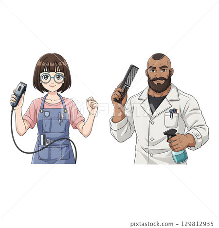 Set of Barber people working character cartoon design. Set of Barber people working character cartoon design. 129812935