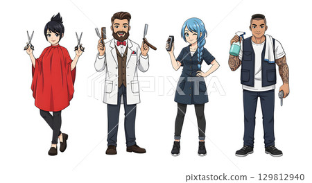 Set of Barber people working character cartoon design. Set of Barber people working character cartoon design. 129812940