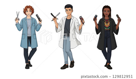 Set of Barber people working character cartoon design. Set of Barber people working character cartoon design. 129812951