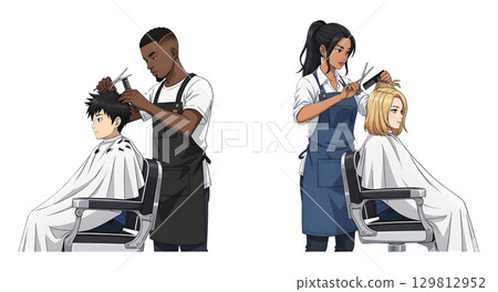 Set of Barber people working character cartoon design. Set of Barber people working character cartoon design. 129812952