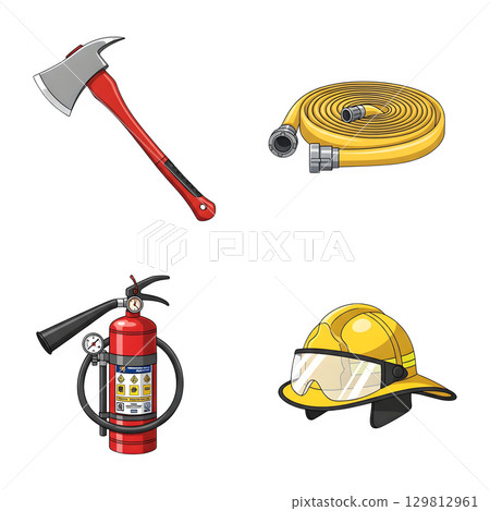 Set of Firefighter character cartoon design. 129812961
