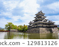 Matsumoto Castle, a national treasure, shines brightly against the summer sky 129813126