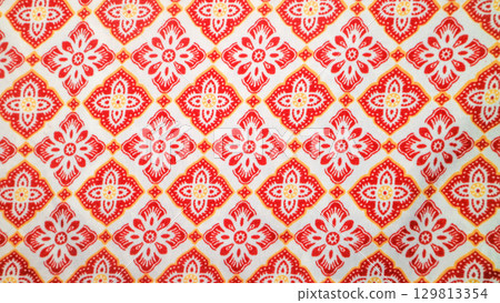 Elegant textile details of floral shape batik Indonesia pattern  129813354