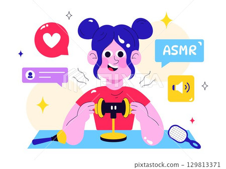 ASMR Lifestyle Vector Illustration Featuring Young People Recording ASMR Sounds to Create Social Media Content in a Flat Style Cartoon Background ASMR Lifestyle Vector Illustration Featuring Young People Recording ASMR Sounds to Create Social Media Content in a Flat Style Cartoon Background 129813371