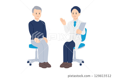 Diagnosis and explanation male doctor and senior male patient [People vector illustration material] 129813512