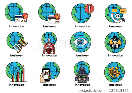 set of illustrations in the concept of World and Business in a line style set of illustrations in the concept of World and Business in a line style 129813551