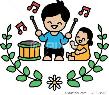 A boy and a girl are playing music together A boy and a girl are playing music together 129813580
