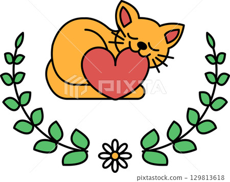A cat is sleeping with a heart on its chest A cat is sleeping with a heart on its chest 129813618