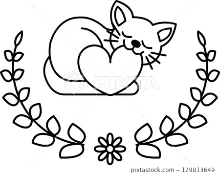 A cat is sleeping with a heart on its chest A cat is sleeping with a heart on its chest 129813649