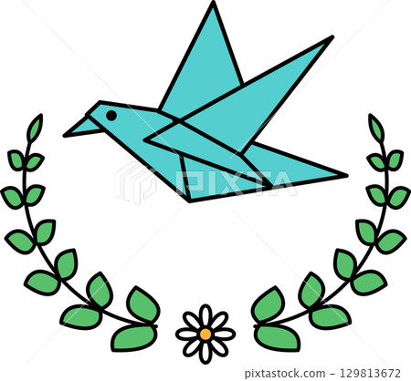 A bird is flying in a circle of leaves A bird is flying in a circle of leaves 129813672