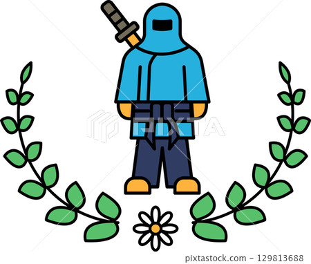 A man with a sword is standing in front of a flower A man with a sword is standing in front of a flower 129813688