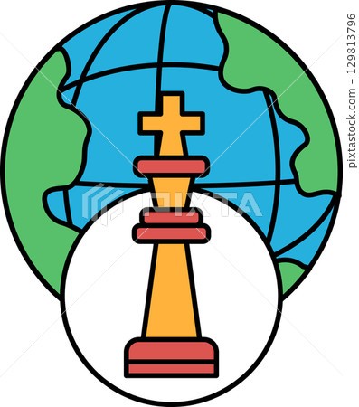 A black and white drawing of a chess piece on a globe A black and white drawing of a chess piece on a globe 129813796