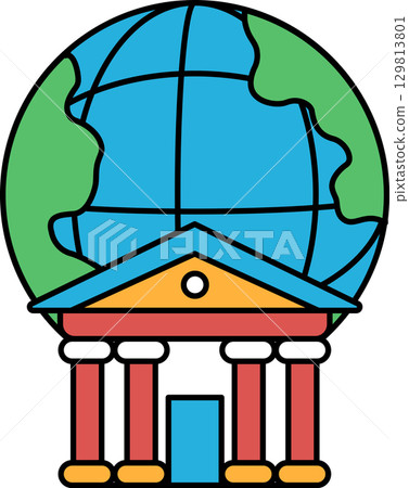 A building with a dome on top and a large globe in the middle 129813801
