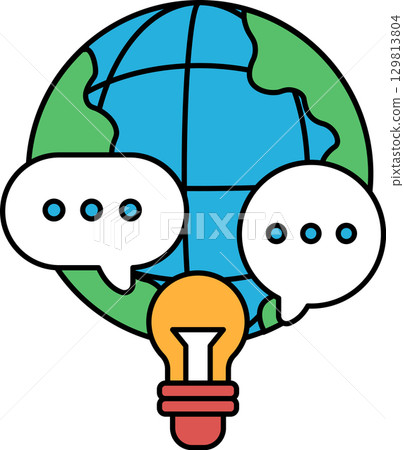 A globe with two speech bubbles and a light bulb 129813804