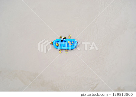 Adventure Rafting in Rishikesh, People Enjoying River Rescue Drill on the Ganges 129813860