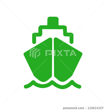 Ship Front View Icon – Silhouette of Boat on Water 129814107