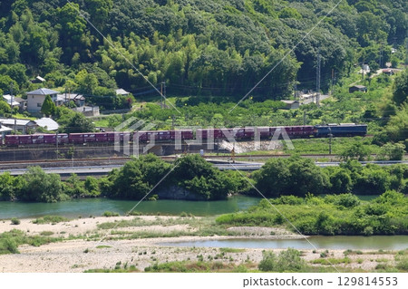 Takahashi River and Hakubi Line freight train in early summer 129814553