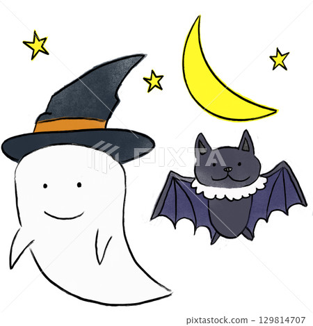 Cute ghost and bat Halloween illustration (PNG) Cute ghost and bat Halloween illustration (PNG) 129814707