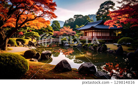 Beautiful autumn leaves and autumn gardens 129814816