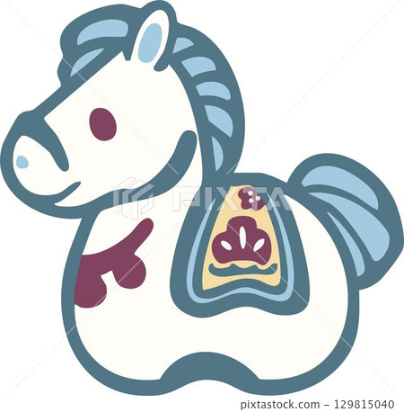 Horse, foal, hand-drawn, horse, Year of the Horse, clay bell, New Year's card material, 2026, cute, modern Japanese style illustration 129815040